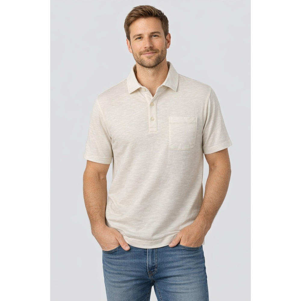 Goodfellow & Co Polo Shirt L Cream Slub Knit Pocket Short Sleeve NWT MSRP $17